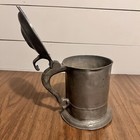 Antique Swedish Pewter Tankard W  Lid     7    Pint Size     3 Crowns Mark 1800s
