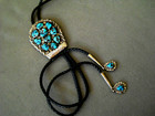 Native American Navajo Turquoise Nugget Cluster Sterlin Silver Bolo Tie  dangles