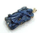 Antique Vintage Old Chinese Carved Lapis Asian Goddess Guanyin 14k Gold Pendant