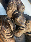 Antique Hindu Solid Block Wood Carving Shiva Parvati Kirtimukha Arch Wall Panel