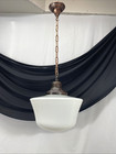 Rewired Vtg Large 15    Arts   Crafts Deco Milk Glass Schoolhouse Pendant  Copper