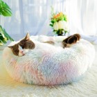 Fluffy Donut Pet Dog Cat Bed Plush Soft Warm Calming Sleeping Bed Round Cuddler