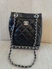 Chanel Makeup Black Quilted With Silver Chain Vip Gift Bag