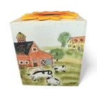Vintage Wooden Tissue Box Cover Country Farmhouse Folk Art Yellow Sunflower