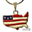 Usa American Flag Necklace Us Patriotic July 4th United States Map Silver Plated