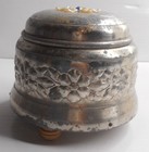 Vintage Music Box Powder Puff Tin Victorian Mother Of Pearl Inlay Flower-working