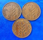 Lot Of 3 Israel Palestine British Mandate 2 Mils Coins 1927  1941   1942 Xf