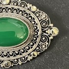 Antique Brooch Pin 800 Silver Marcasite   Green Chalcedony C-clasp 1-5 8 