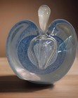 Vtg Hand Blown Art Glass Perfume Bottle Sliced Apple Blue Swirl Vanity Decor
