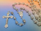 Vtg 23  Rosary Sterling Silver Clear Glass Beads Scapular Center Flared Crucifix