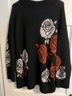 Torrid Size 2 Black With Red And White Rose Motif Tunic Style Cozy Sweater