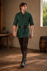 Men s Green Medieval Viking Tunic Shirt Lace Up Cotton Long Sleeve Festival Top