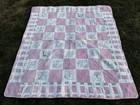Vtg Quilt 1930s Embroidered Floral Pink 78 x72  Intricate Hand Stitches Cottage
