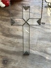 Vintage Religious Clear Stained Glass Cross  Hang On Wall Or Window