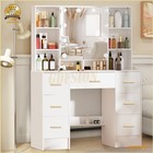 100cm Makeup Vanity Table With Lighted Mirror  10 Shevles 7 Drawer Dressing Desk