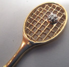 Vintage 14k Yellow Gold Tennis Racket Charm Pendant With Diamond Ball  01ct Tw