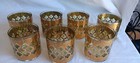 7-vtg Culver Valencia 22k Gold Filigree Green Diamond Lowball Rocks 3 5  Glass
