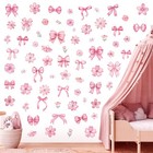 Pink Flower Bow Wall Stickers Bow Knot Wall Decals Baby Nursery Bedroom Girls   
