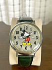 Vintage Disney Time Works Mickey Watch 44mm Silver Tone Date Original Band Runs