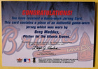 2001 Fleer Material Issue Greg Maddux Game Worn Multi Colored Jersey Patch Card