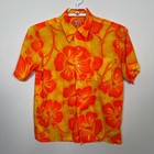 Nanea Hawaii Mens Hawaiian Shirt M Loop Collar Orange Yellow Hibiscus Aloha 60s