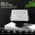 Micmi Square Shower Floor Drain With Flange  304 Stainless Steel  Brushed Nickel