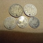3 Three Cent Silvers   2 Three Cent Nickels   1853  1865  2     2 More   