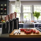 Black Magnetic Knife Holder  Acacia Wood Knife Block  12 5   x10 5   
