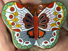 Cloisonn   Brass Enamel Butterfly Trinket Pill Box Vintage Miniature