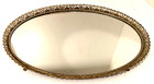 Mirror Footed Tray Vanity Dresser Perfume Gold Filigree Metal Oval 16 x11x1 Vtg