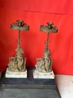 Pair Antique Victorian Figural Brass Candlesticks Marble Base 14  Ornate