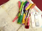 Vintage Antique Embroidery Stamped Kitchen Linens 5 Pcs With Floss   Needles