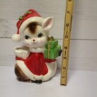Htf Vintage Relpo Reindeer Deer With Santa Suit   Gifts Planter 
