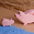 Wooden Farm Animal Figures Set Pig And Piglet Children Toys Handmade Montessori