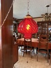 Vintage Mid Century  Ruby Red Glass Hanging Swag Lamp Light Vintage
