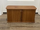 Mid Century Danish Modern Tambour Teak Cd Holder Storage Rack Case Rolling Mcm