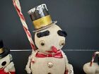 Vintage Christmas Mica Snow Flocked Japan Snowman Lot 3 Putz Ski Candy Cane 7   