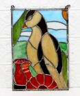 Stained Slag Glass Window Leaded Frame Handcrafted Bird 12 5  X 18  Vintage Read