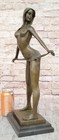 Signed Hot Cast Bronze Art Deco Nude Female Sculpture Statue On Marble Base