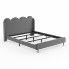 Twin Bed Frame With Wave For Kids   Girls Gray Velvet Upholstered Headboard