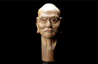 Japanese Antique Woodcarving Old Man Head Extra Small Statue Sculpture 1852 Edo