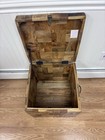 Square Patchwork Wood Storage Chest Trunk  Hinged Lid  Brown 18x18x18