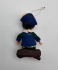 Vintage Felt Elf Pixie Gnome On Plastic Log Christmas Ornament 5 In Long