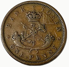 1857 Canadian Penny Coin Bank Of Upper Canada Low Mintage Km  Tn3 Lot B2-139