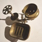 Vtg Antique Brass Bathroom Trio Wall Mount Soap Dish Toothbrush Cup Holder Caddy
