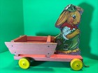 1938 Fisher Price Bunny Rabbit Cart Wooden Pull Toy   487 Antique Vintage