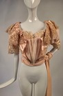 Victorian 1880   s Pink Crepe   Silk Satin Puff Sleeve Bodice W Lace   Chiffon  