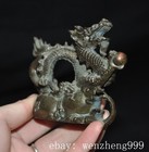 4 2 old Chinese Ancient Dynasty Bronze Fengshui Wealth Gourd Dragon Statue