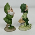 Vtg Lefton Green Elf Mushroom Pixie Gnome Figurines Set 2 Ceramic St Patricks