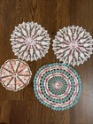 4 Vintage Crocheted Round Pastel Colored Doilies Doily Lot